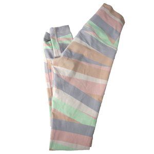 NWOT DYI Womens Leggings XS High Waist Knit Colorful Pastel Striped Pink Green
